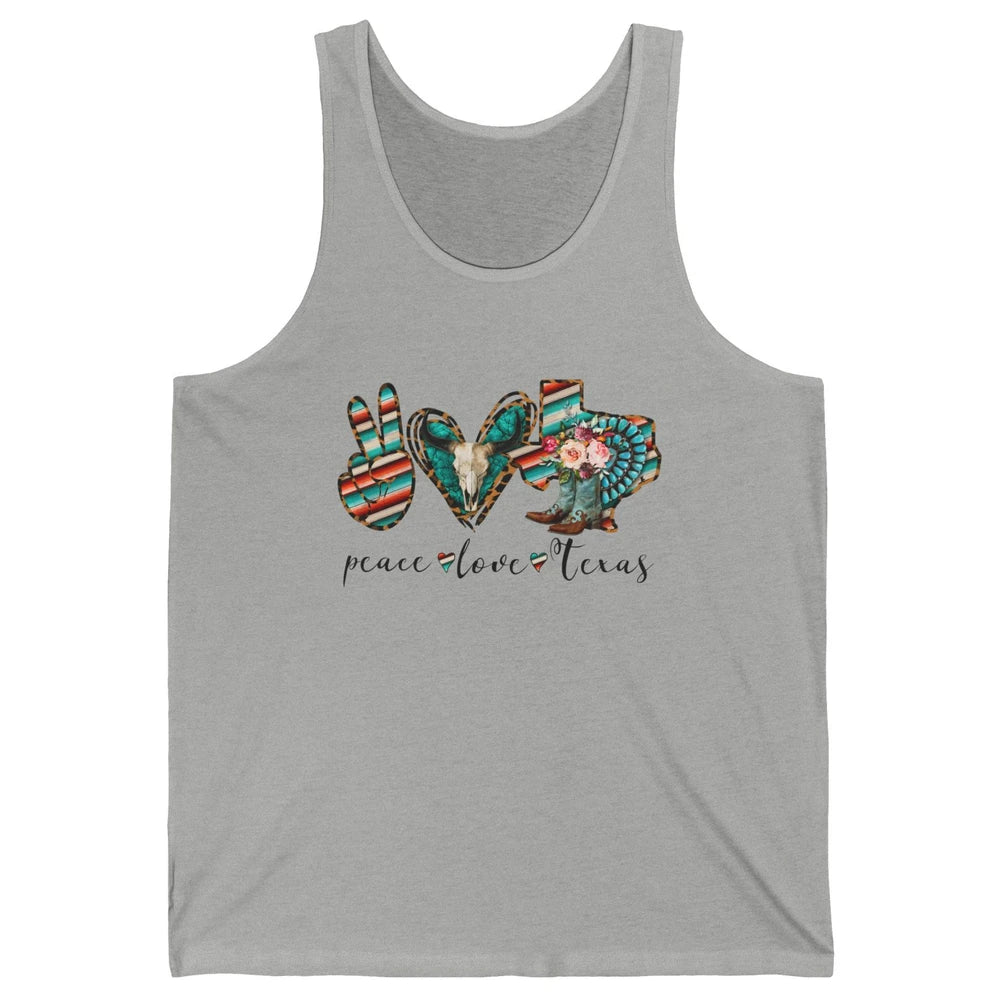 Peace Love Texas State Cowgirl Boot Western Girl Texas Pride Unisex Jersey Tank