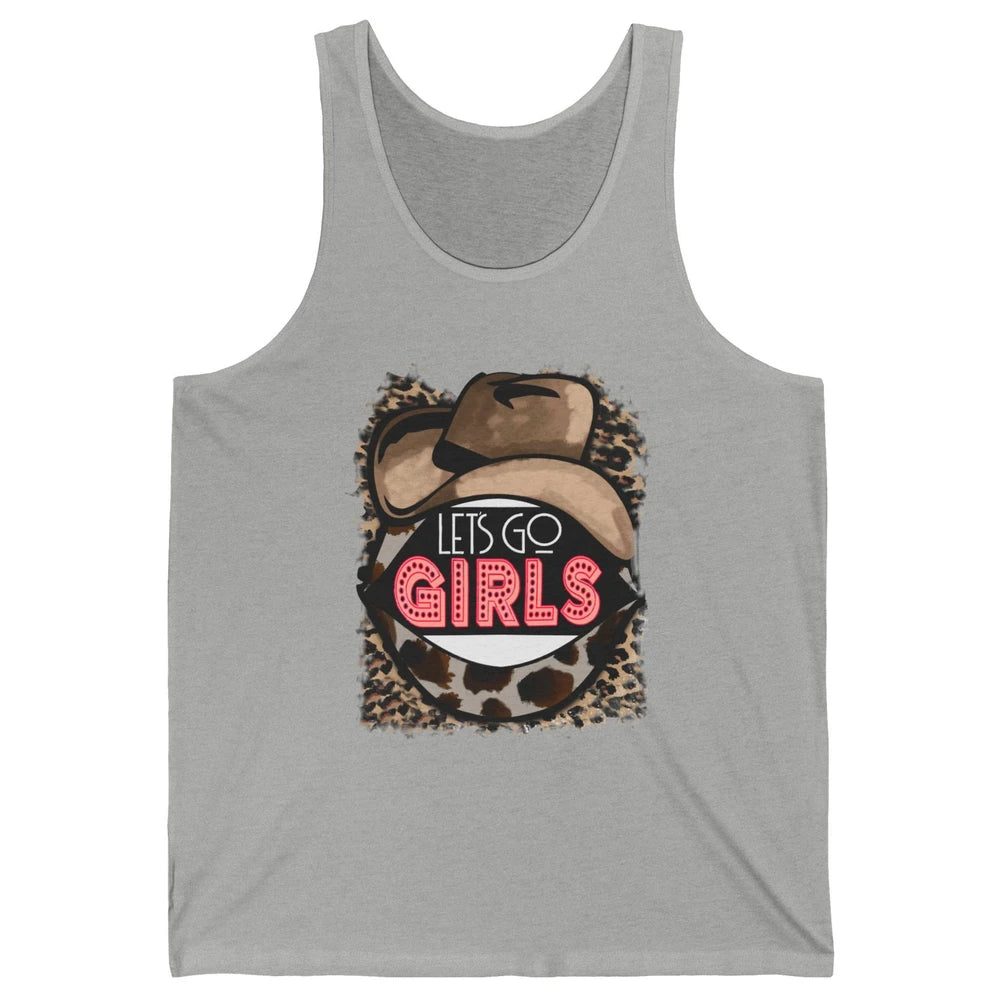 Retro Leopard Cowboy Hat Let's Go Girls Western Cowgirls Unisex Jersey Tank
