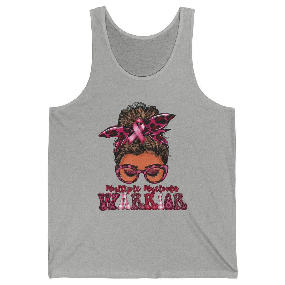 Multiple Myeloma Cancer Warrior Leopard Messy Hair Bun Woman Unisex Jersey Tank