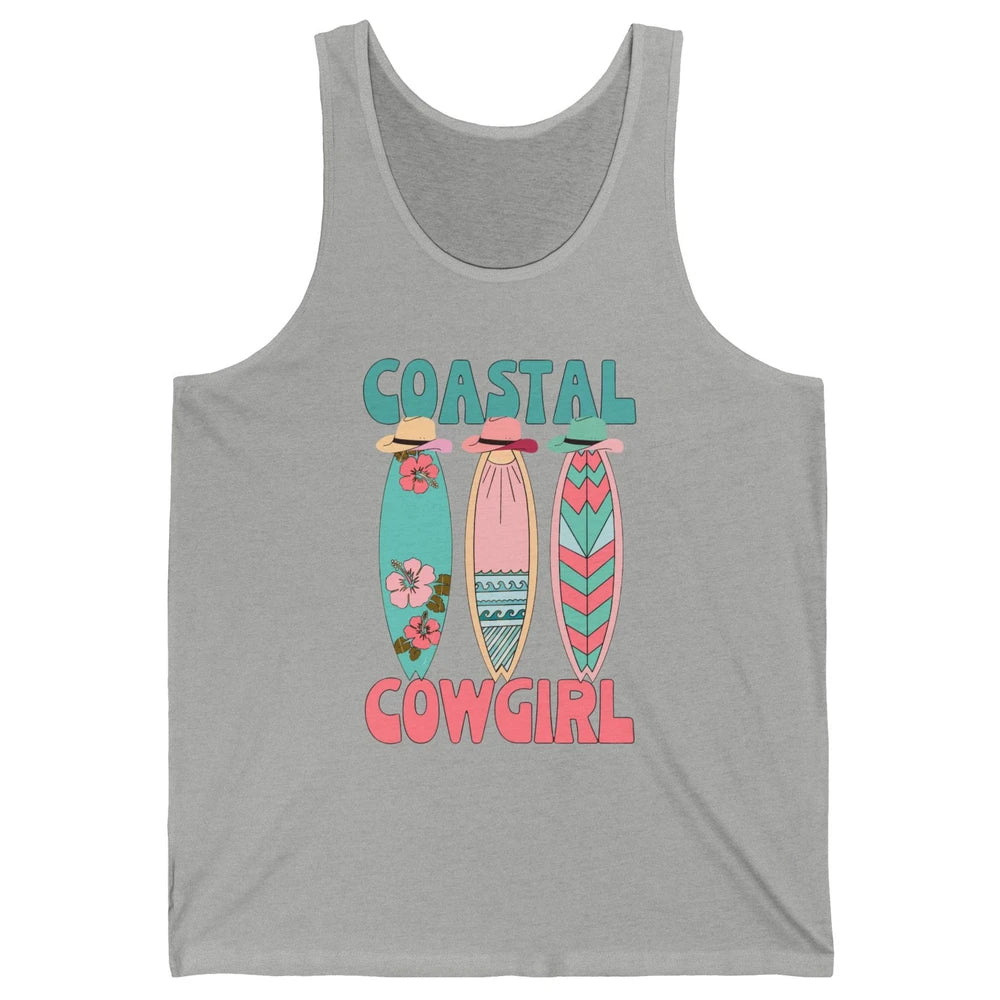 Retro Coastal Cowgirl Surfboards Western Cowgirl Beach Life Unisex Jersey Tank