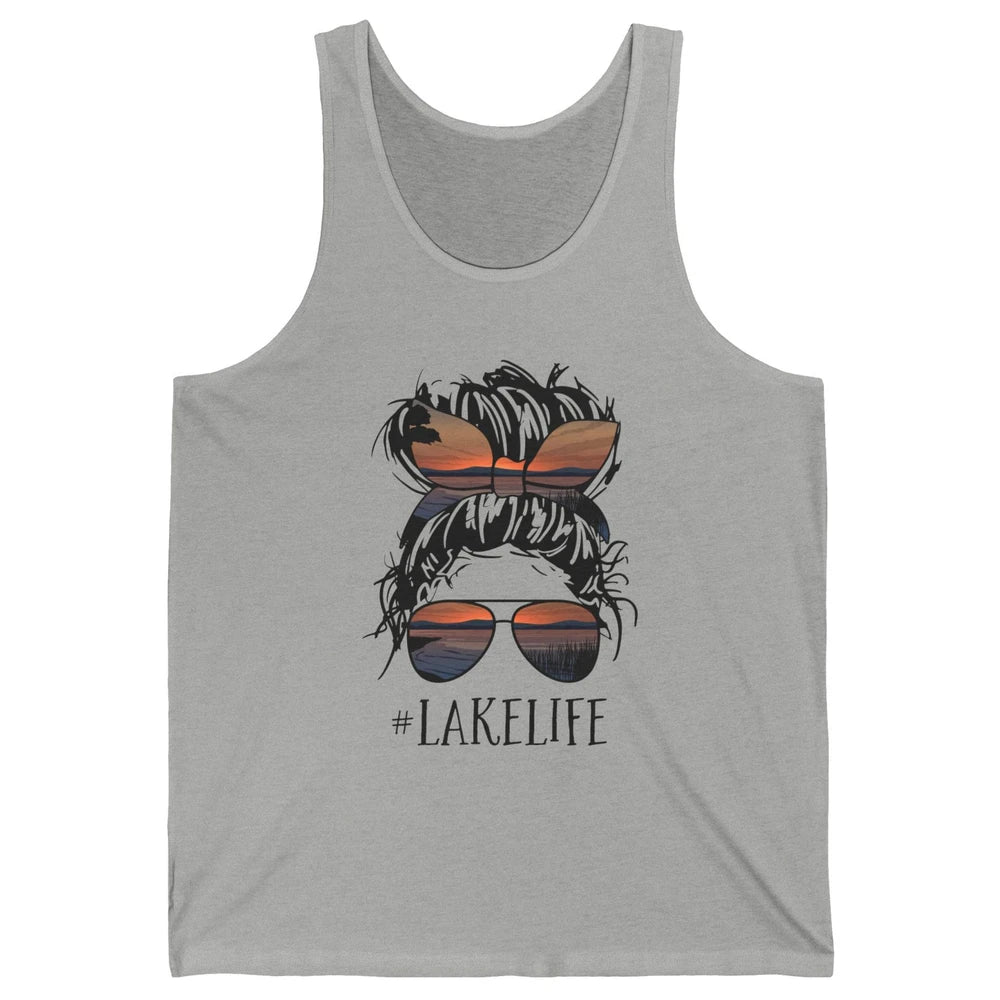 Lake Life Messy Bun Hair Girl Women Retro Lake Summer Gift Unisex Jersey Tank