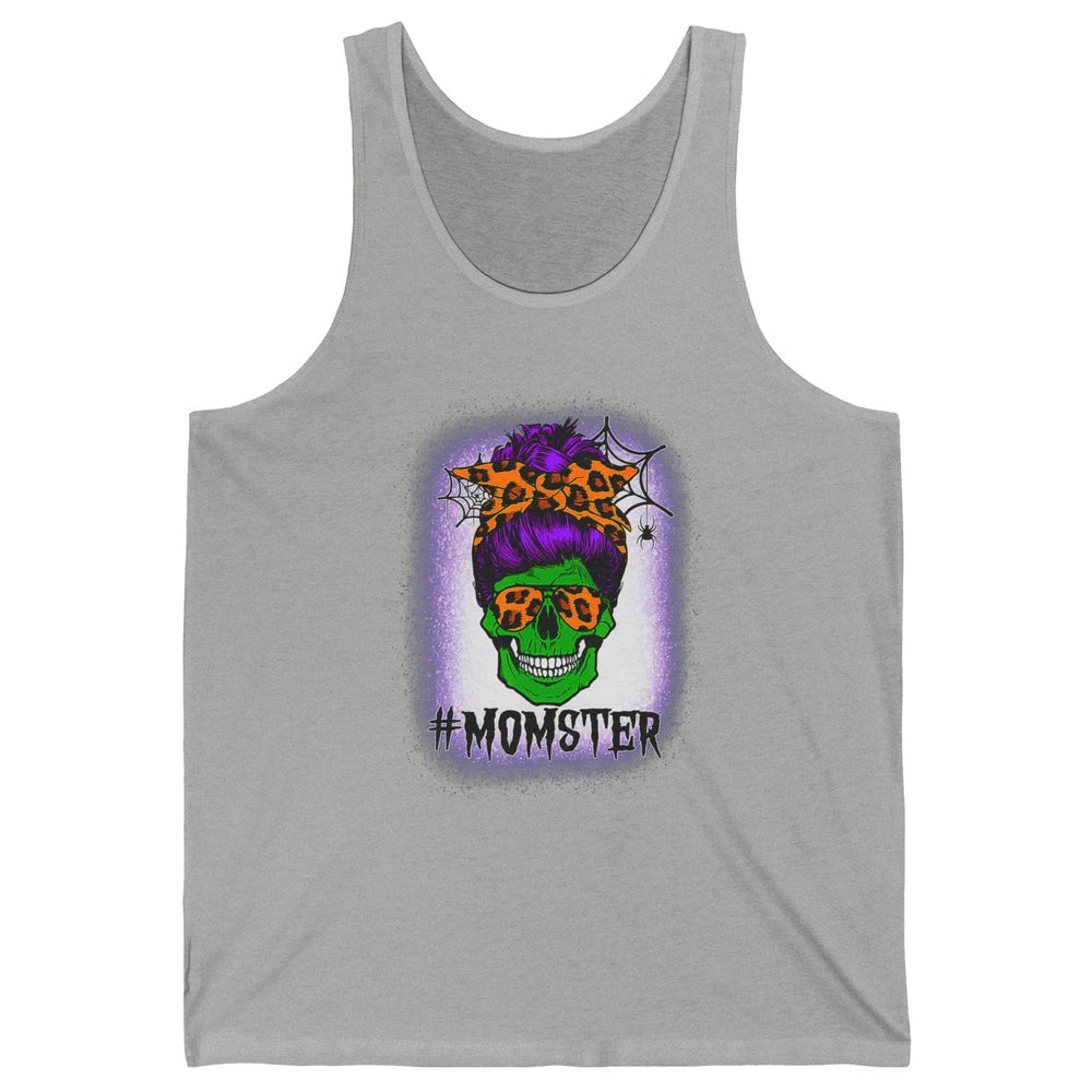 Retro Momster Messy Bun Skull Mom Halloween Spooky Mama Goth Unisex Jersey Tank