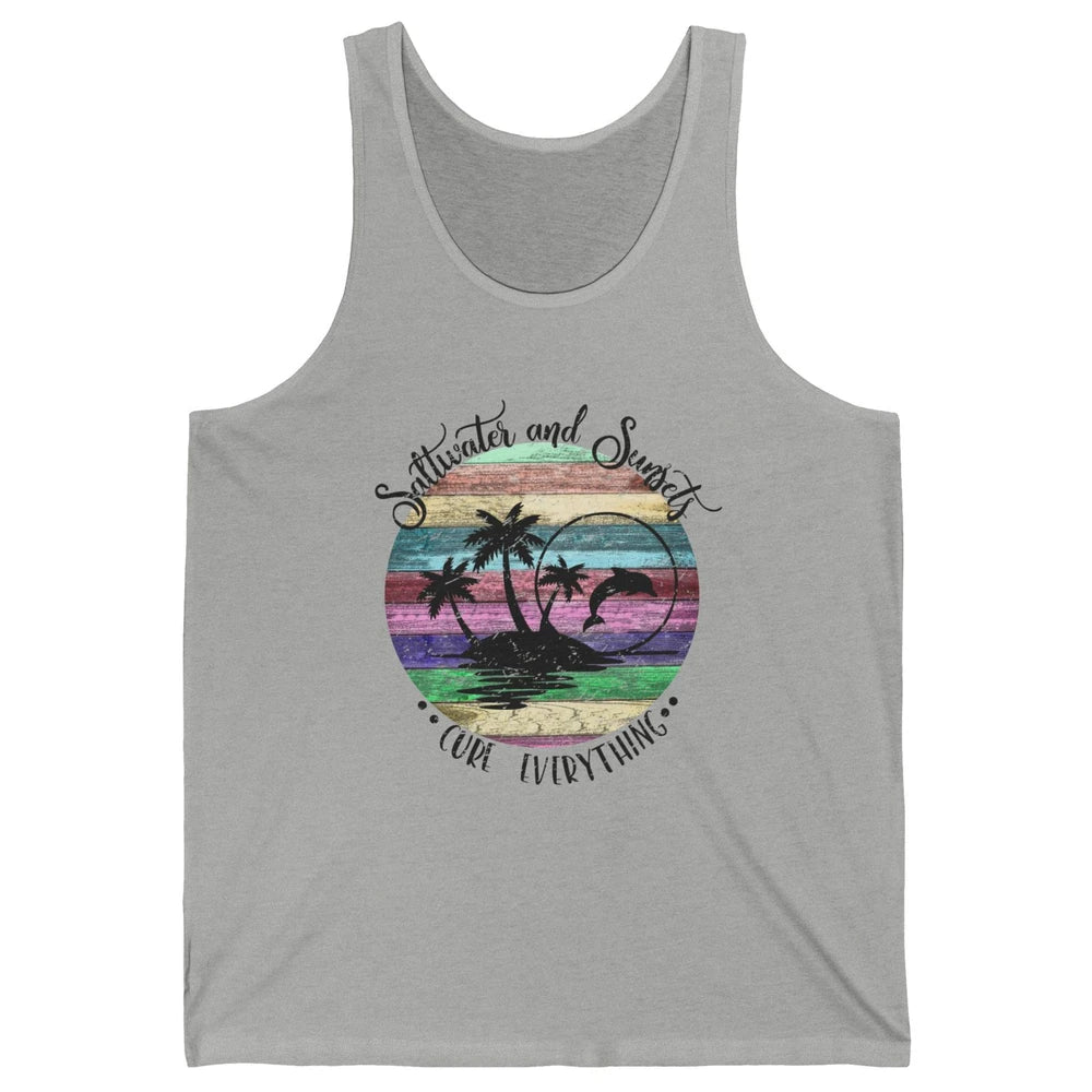 Retro Beach Sunset Saltwater and Sunsets Cure Everything Unisex Jersey Tank