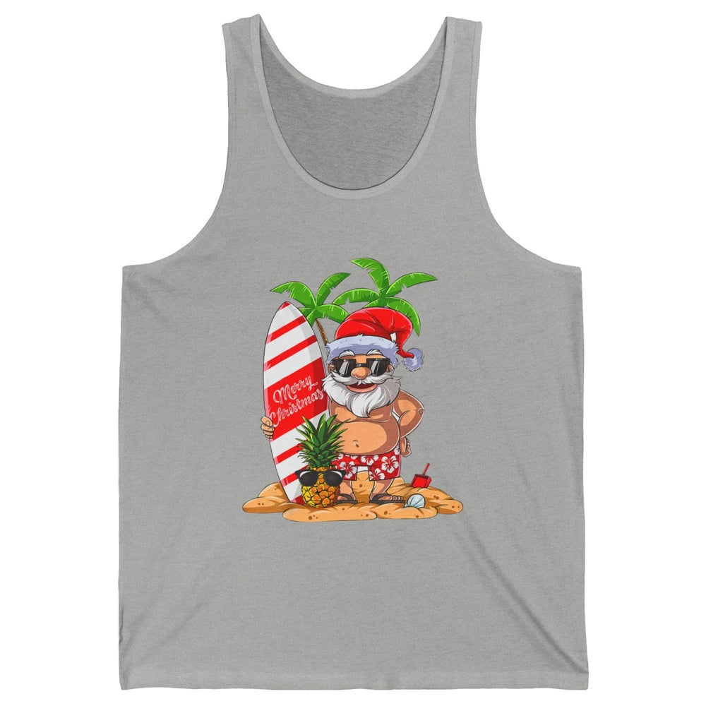 Christmas in July Santa Hawaii Surfing Summer Christmas Unisex Jersey Tank