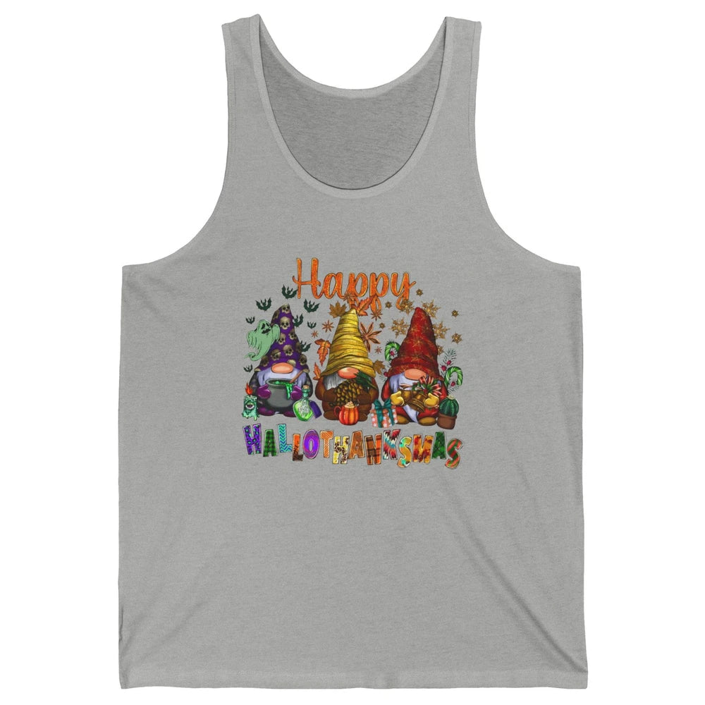Pumpkin Gnomes Hallo-thank-mas Halloween Thanksgiving Xmas Unisex Jersey Tank