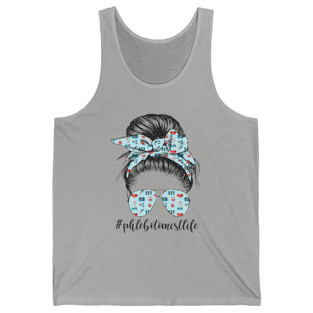 Retro  Phlebotomist Life Messy Bun Mom Phlebotomy Symbols Unisex Jersey Tank