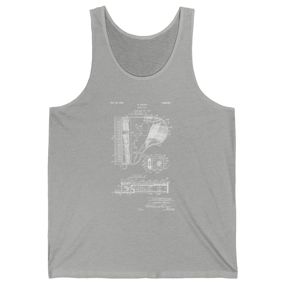 Piano Patent Style Vintage Grand Pianist Line Art Drawing Unisex Jersey Tank