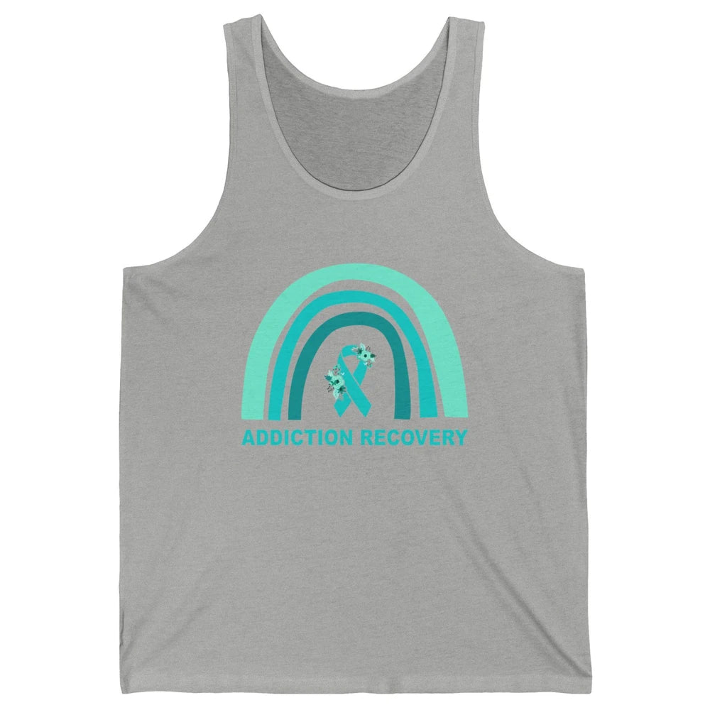 Addiction Recovery Awareness Floral Teal Ribbon Rainbow Unisex Jersey Tank