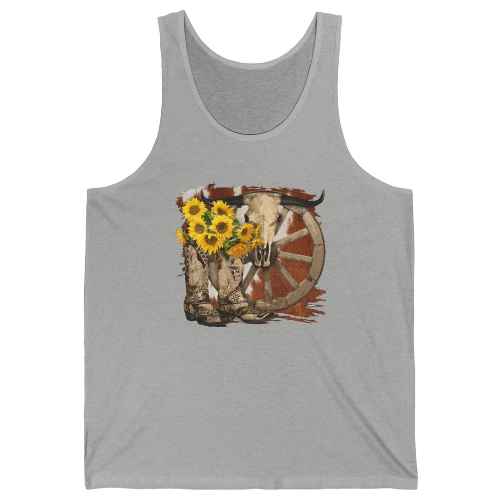 Retro Sunflower Cowgirl Boots Cow Skull Western Country Girl Unisex Jersey Tank
