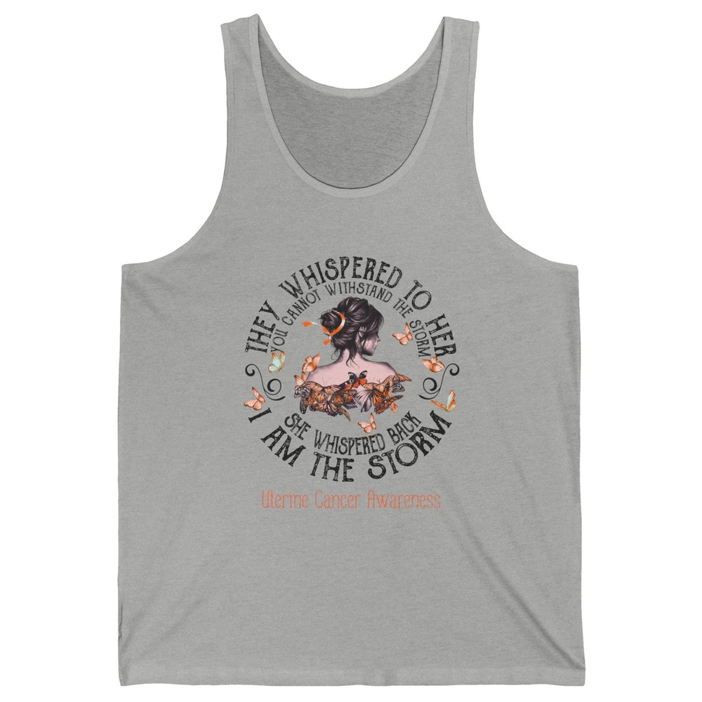Peach The Storm Strong Woman Uterine Cancer Month Warrior Unisex Jersey Tank