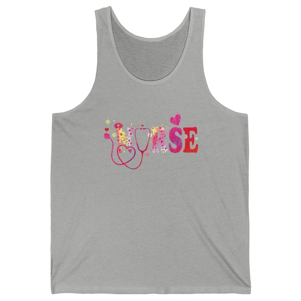 Nurse Tie Dye Valentines Day Heart Stethoscope Nursing Life Unisex Jersey Tank