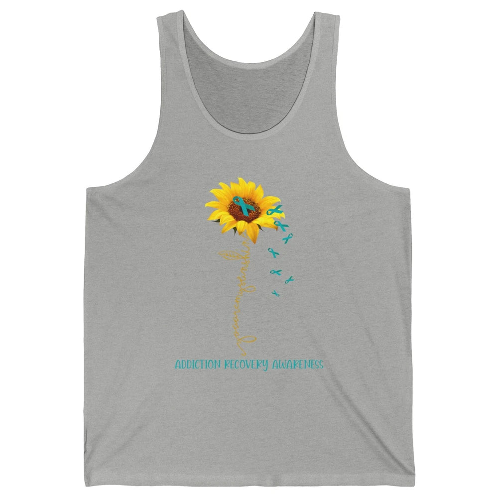 Addiction Recovery Awareness Teal Ribbon Sunflower Unisex Jersey Tank