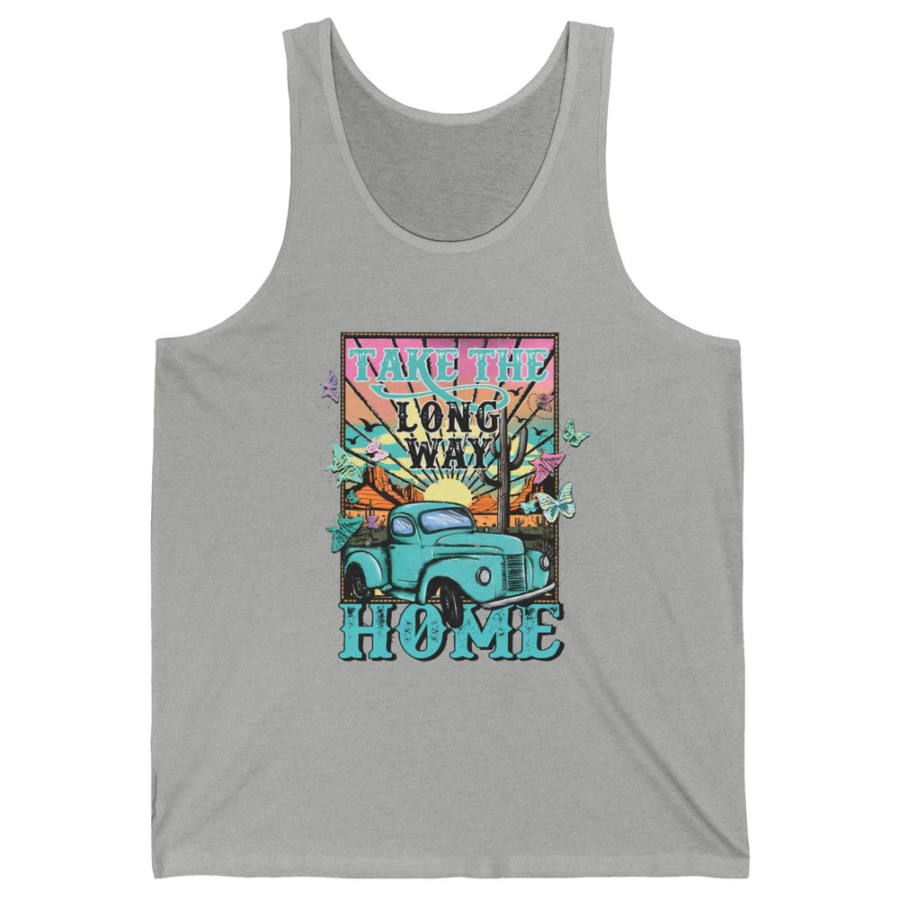 Retro Mountain Sunset Take The Long Way Home Western Country Unisex Jersey Tank