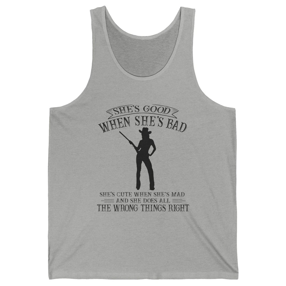 Retro Cowgirl She's Good When She's Bad Western Country Girl Unisex Jersey Tank