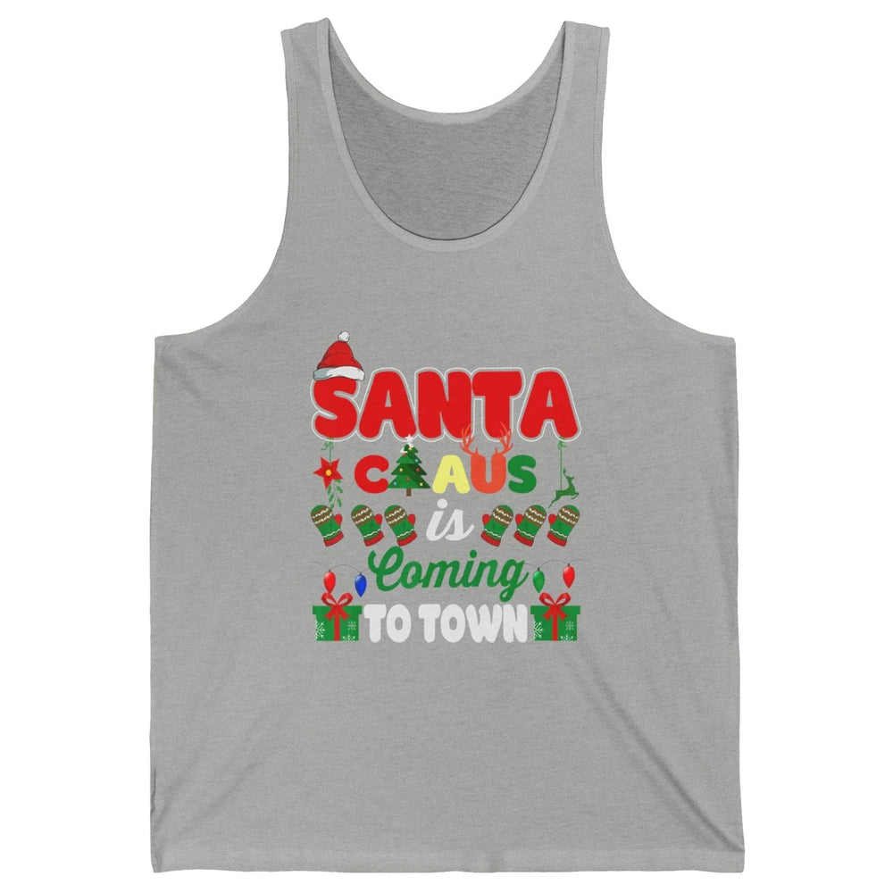 Merry Christmas Santa Claus Coming To Town Retro Xmas Lights Unisex Jersey Tank