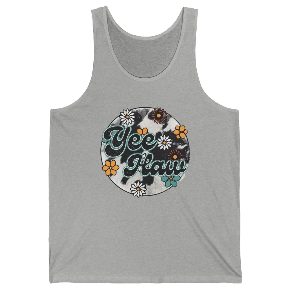 Retro Groovy Daisy Yee Haw Cowhide Western Country Cowgirl Unisex Jersey Tank