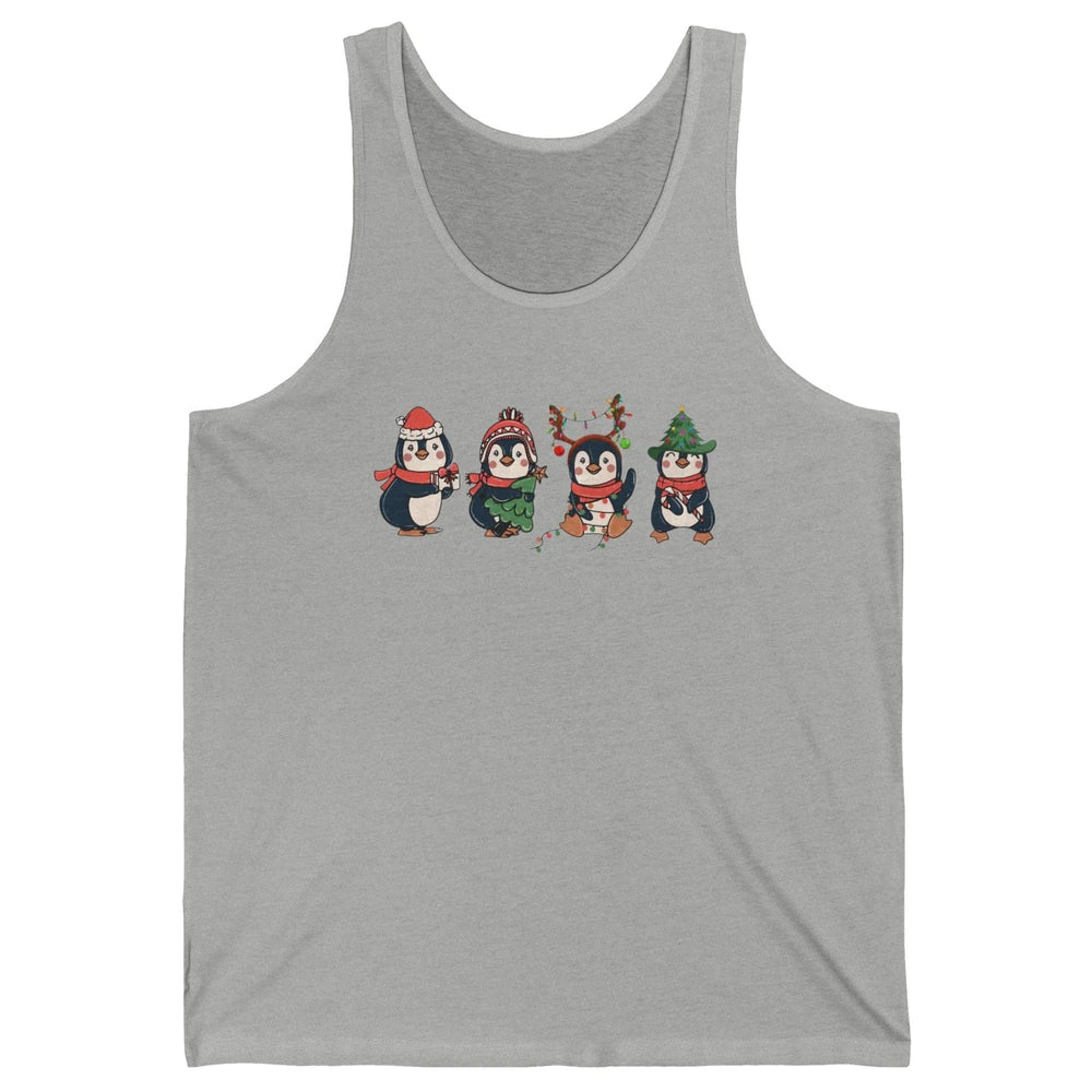 Penguin Merry Christmas Cute Penguin Xmas Lights Winter Unisex Jersey Tank