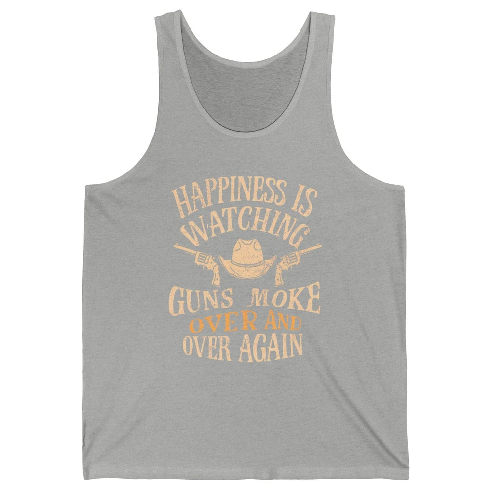 Happiness Is Watching Gunsmoke Over Retro Cowboy Hat Rodeo Howdy Western Country Unisex Jersey Tank