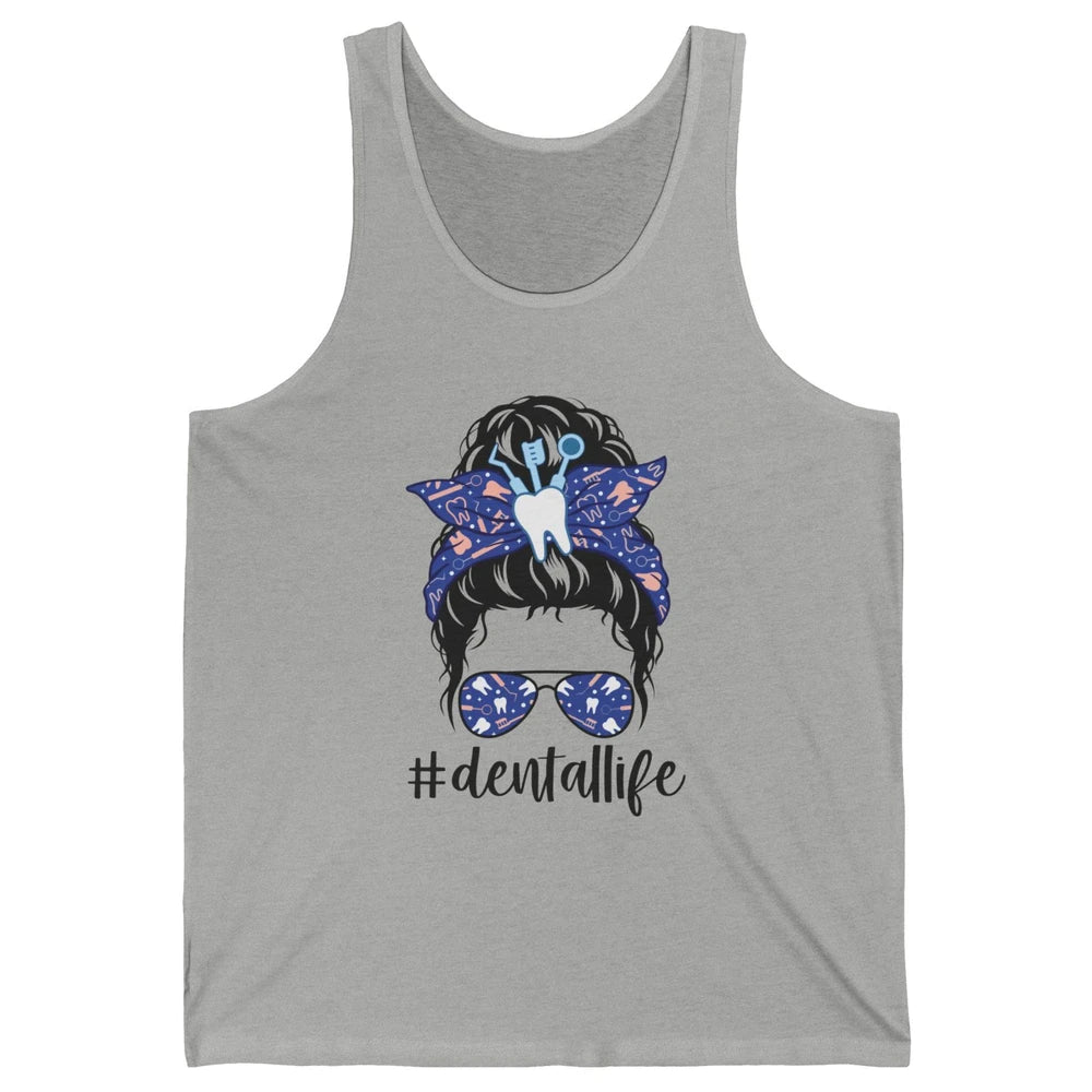 Retro Dentist Gift Dental Life Messy Bun Hair Sunglasses Unisex Jersey Tank