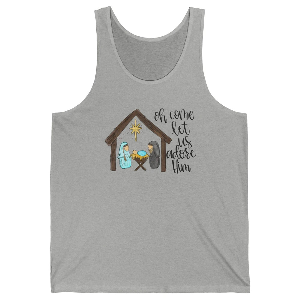 Retro Christmas Church Oh Come Let Us Adore Him Hand Drawing Unisex Jersey Tank
