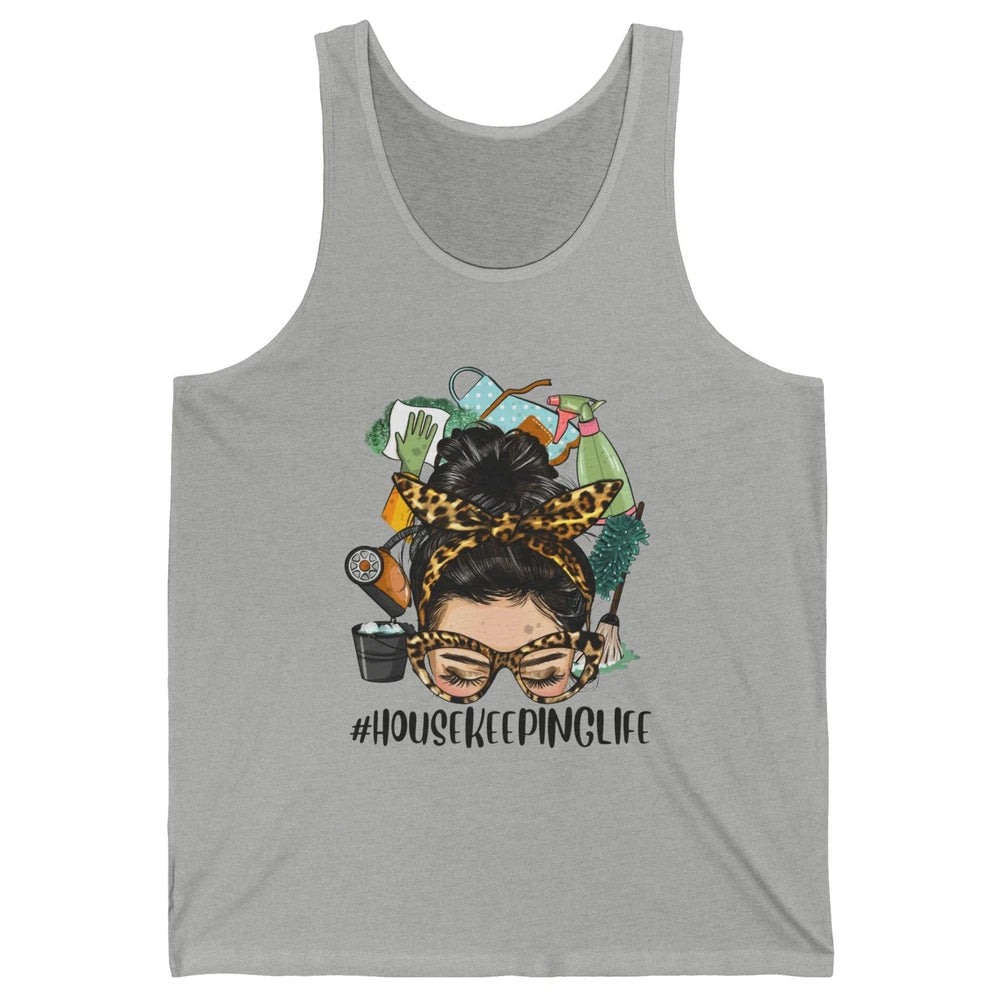 Housekeeping Life Messy Bun Bandana Leopard Housekeeper Mom Unisex Jersey Tank