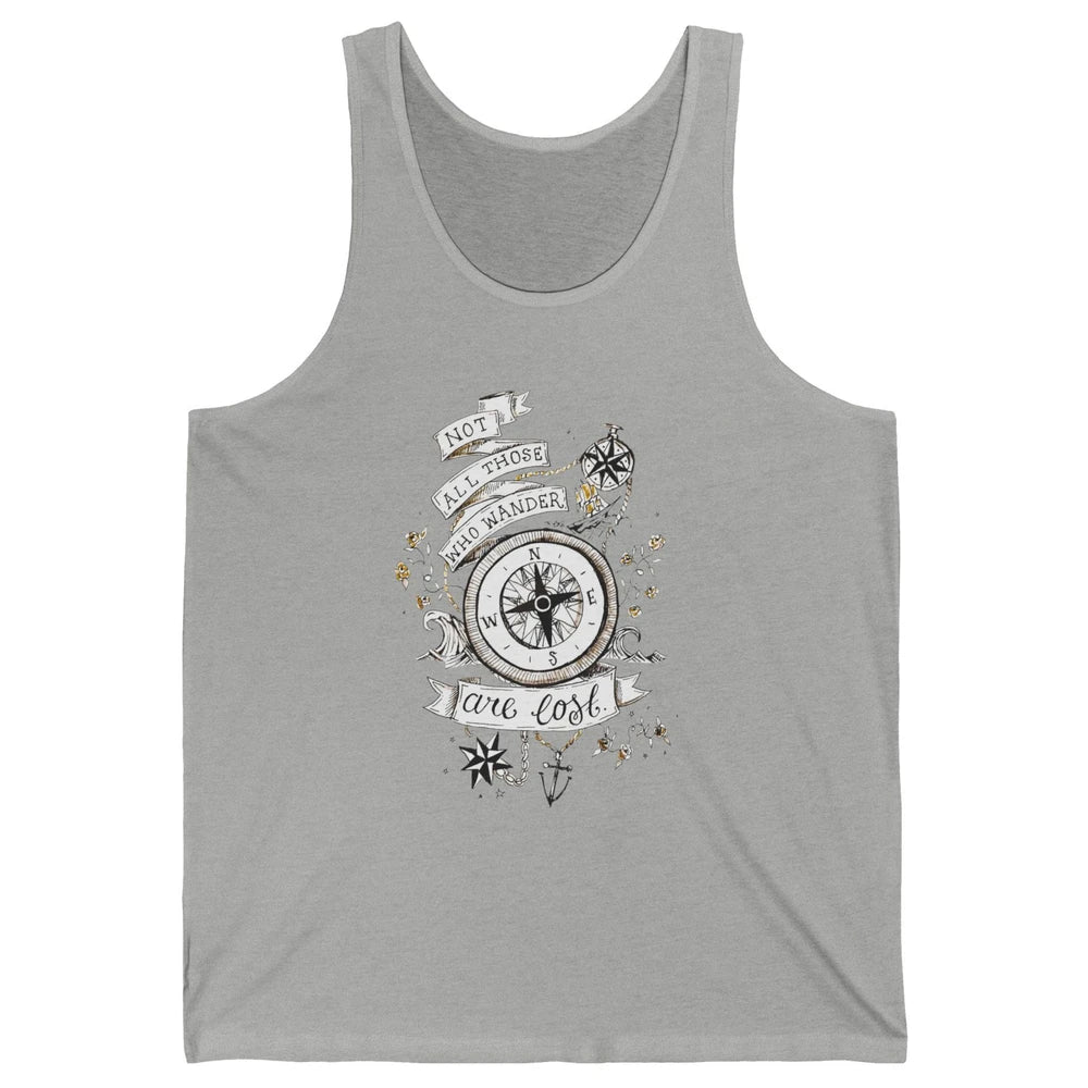 Retro Compass Not All Who Wander Are Lost Mountain Adventure Unisex Jersey Tank