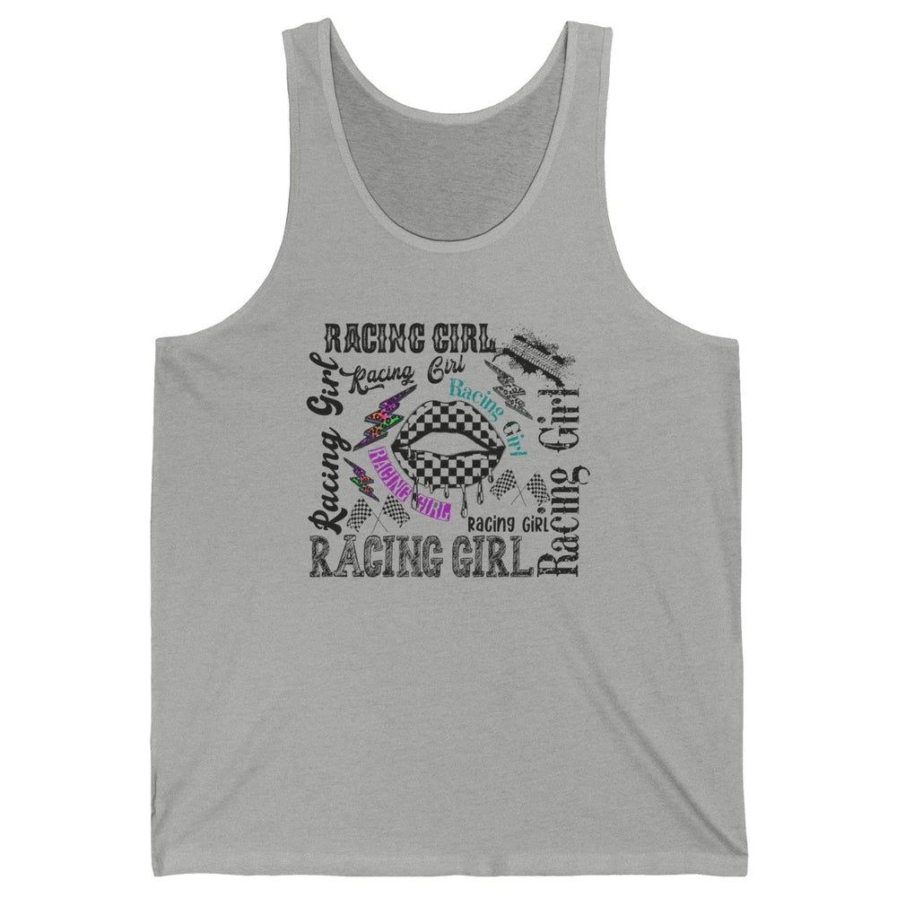 Racing Girl Lips It's Race Day Race Flag Race Lips Girl Gift Unisex Jersey Tank