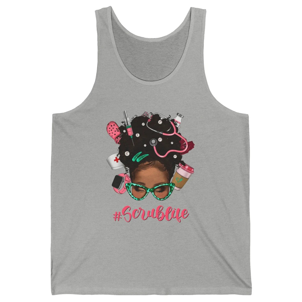 Afro Melanin Messy Bun Nurse Scrub Life CNA Appreciation Unisex Jersey Tank