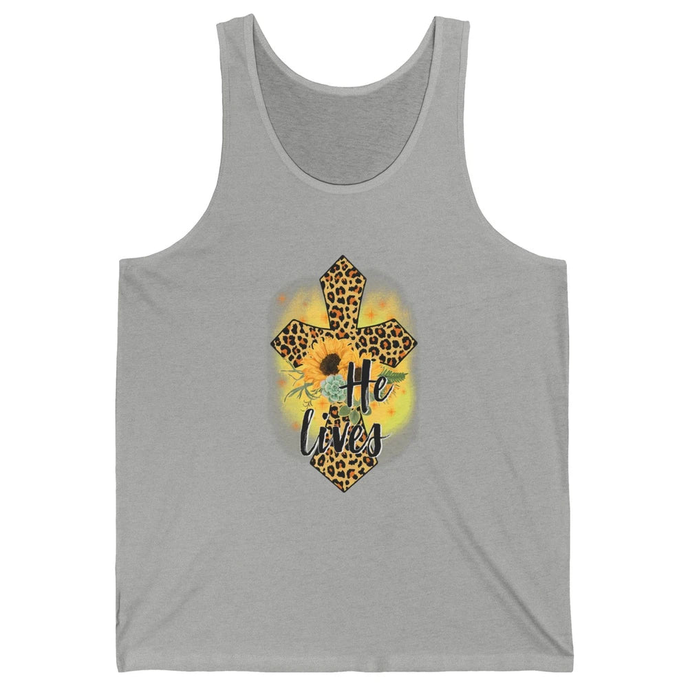 He Lives Sunflowers Faith Cross Christian Bible Religious Unisex Jersey Tank