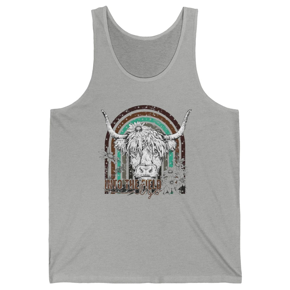 Retro Highland Cow Western Rainbow Into The Field I Go Unisex Jersey Tank
