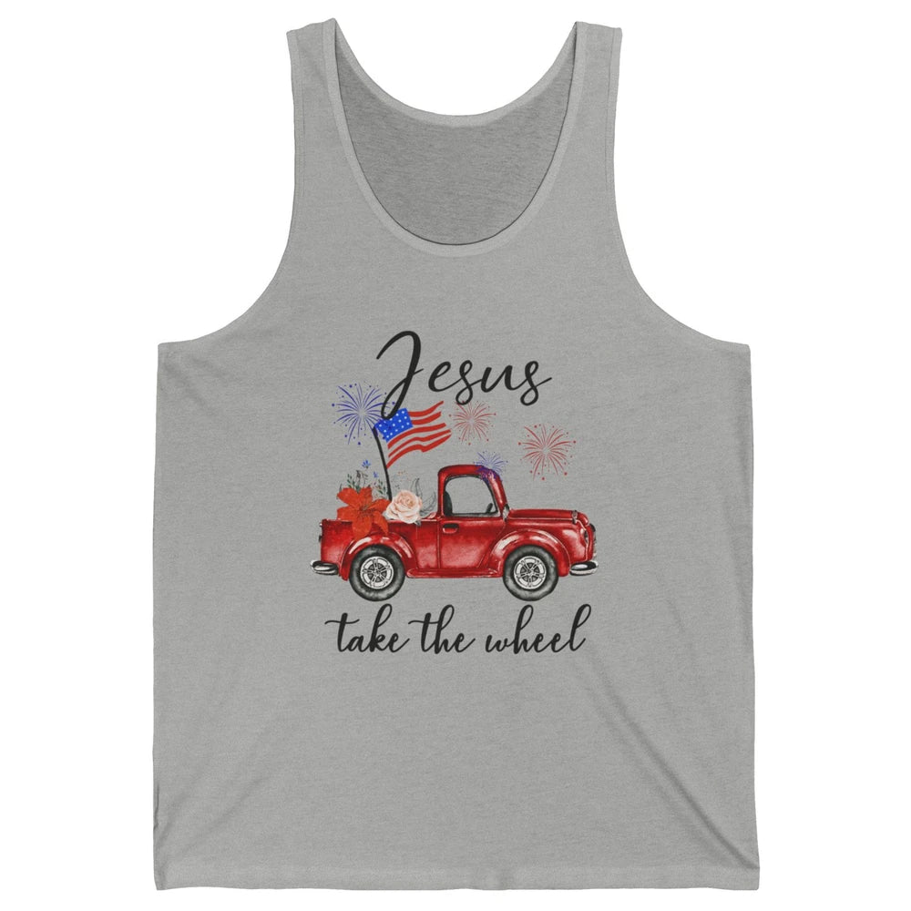 4th Of July Jesus Take The Wheel Red Truck Watercolor God Unisex Jersey Tank