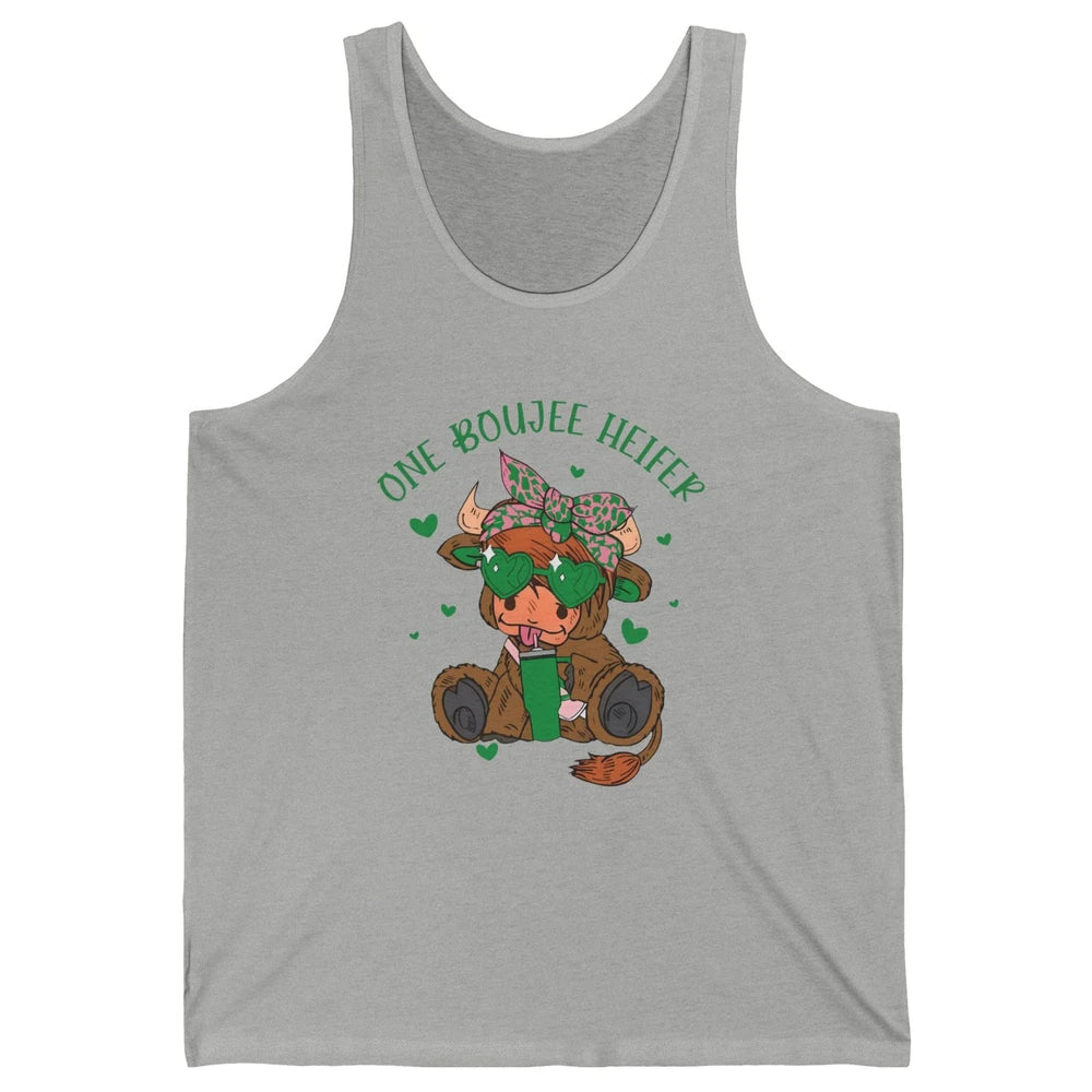 St Patricks Highland Cow One Boujee Heifer Shamrock St Paddy Unisex Jersey Tank