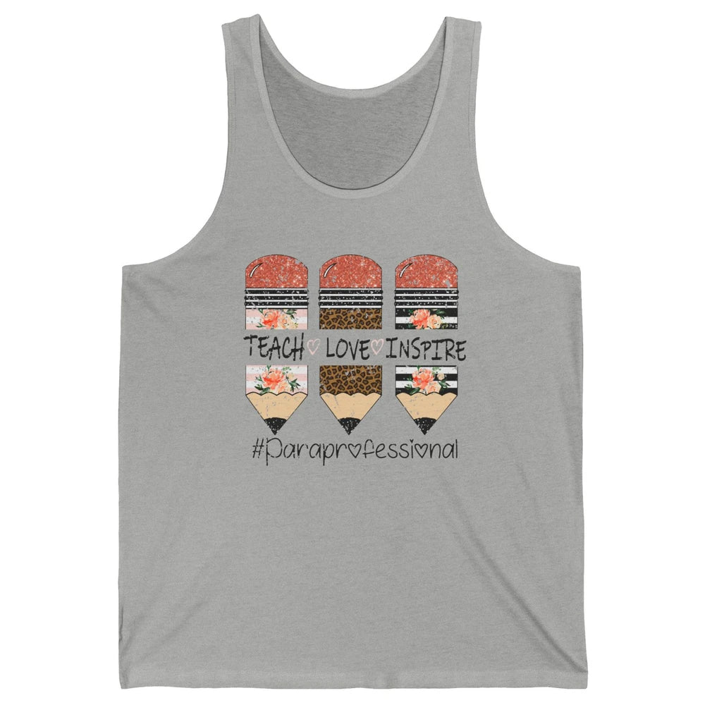Retro Floral Leopard Teach Love Inspire Paraprofessional Unisex Jersey Tank