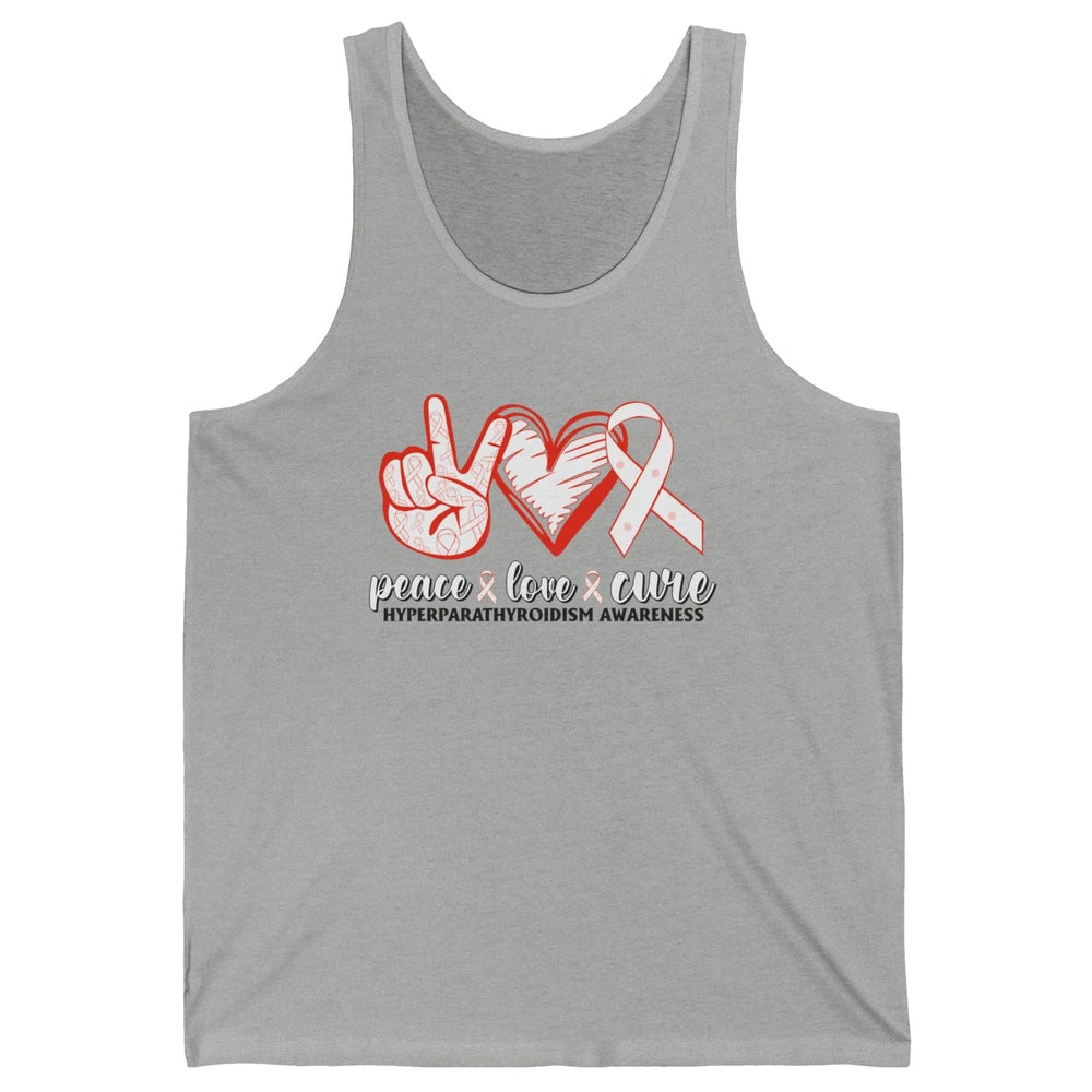 Hyperparathyroidism Awareness Red Ribbon Peace Love Cure Unisex Jersey Tank