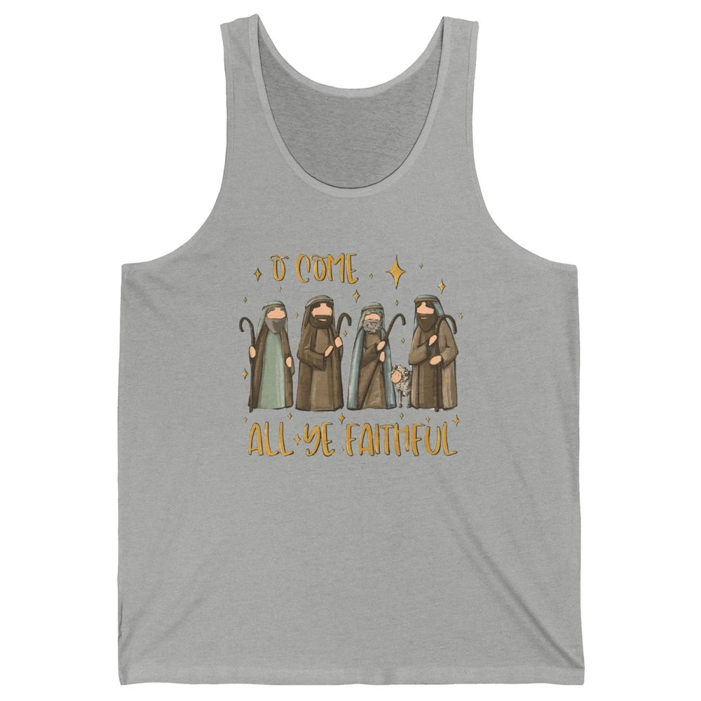 Retro Christmas O Come All Ye Faithful Christian Jesus Faith Unisex Jersey Tank