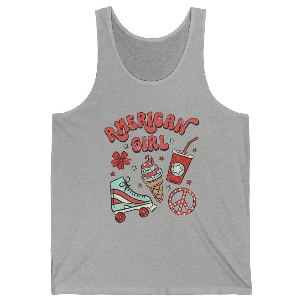 Retro American Girl Fourth Of July Party Ice Cream Patriotic Unisex Jersey Tank