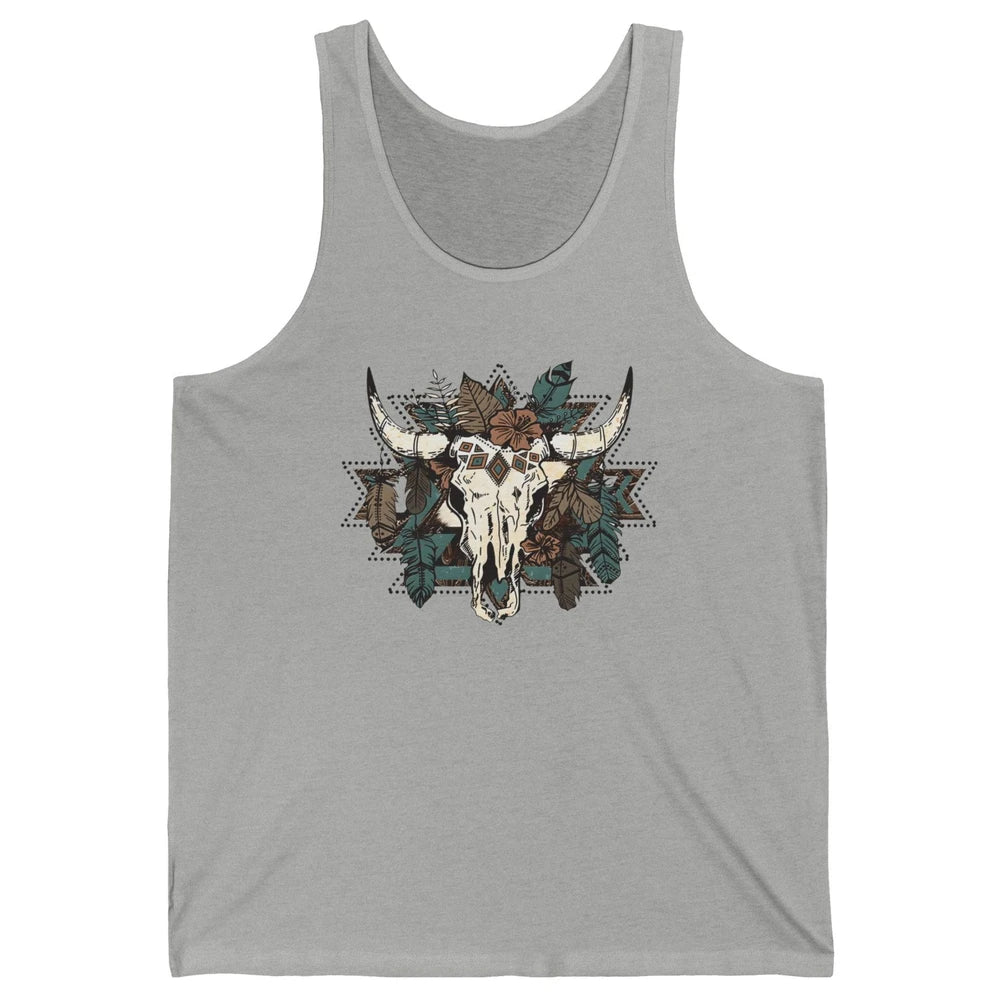 Retro Boho Bull Skull Aztec Desert Cactus Western Country Unisex Jersey Tank
