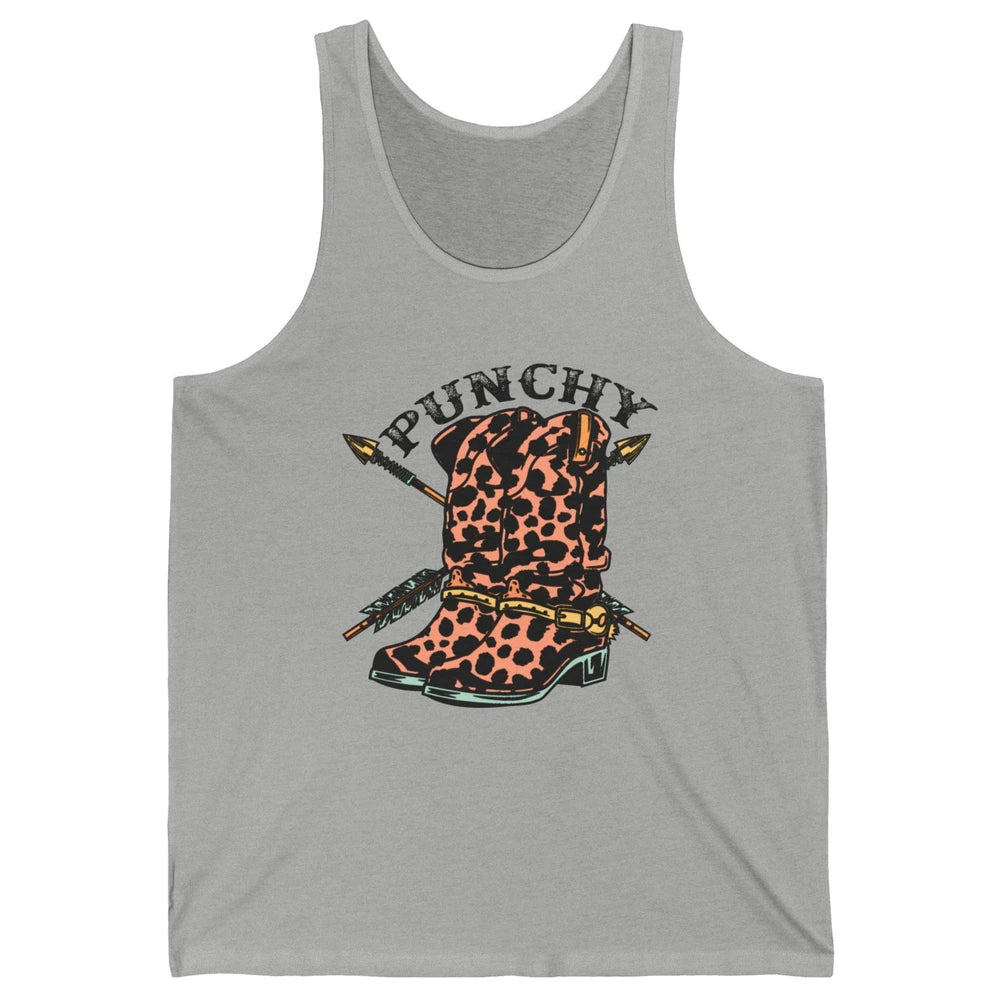 Retro Cowgirl Boots Leopard Punchy Western Country Cowboy Unisex Jersey Tank