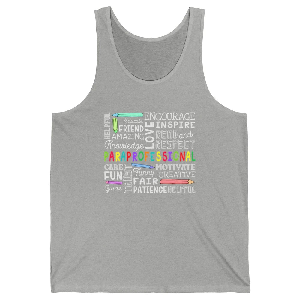 Paraprofessional Word Typography Encourage Inspire Para Life Unisex Jersey Tank