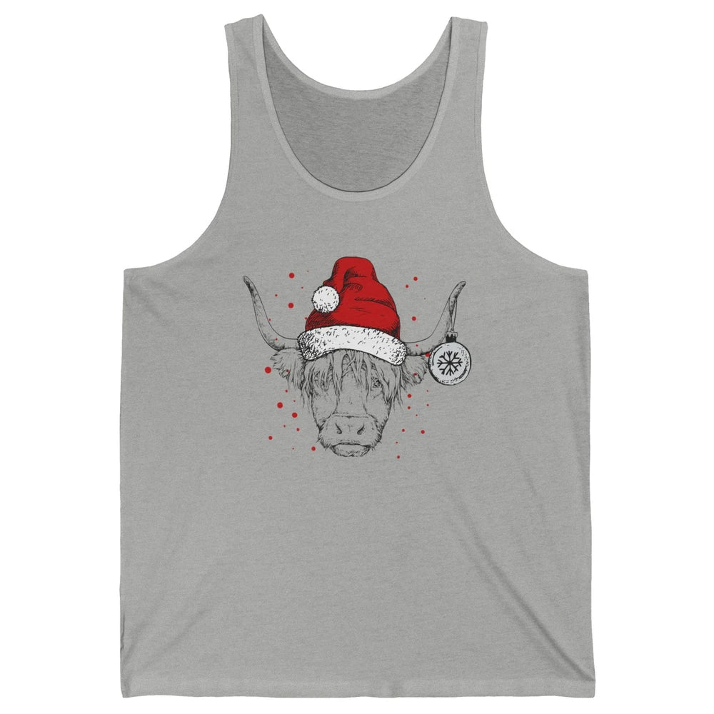 Cute Highland Cow Christmas With Santa Hat Western Xmas Cow Unisex Jersey Tank