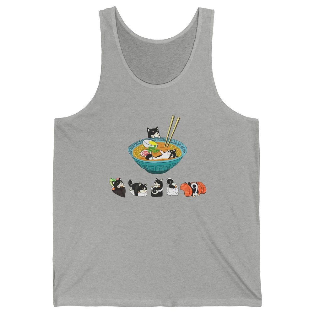 Funny Black Shiba Inu Sushi Ramen Bowl Japanese Kawaii Dog Unisex Jersey Tank