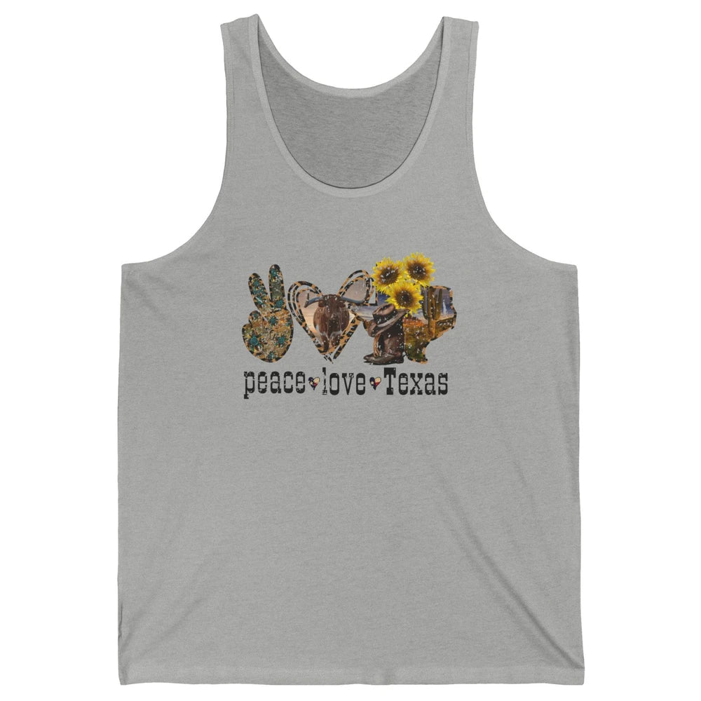 Retro Peace Love Texas Cowboy Boot Western Girl Cactus Lover Unisex Jersey Tank