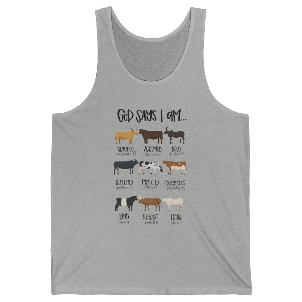 Retro Country Cows God Says I Am Bible Christian Western Unisex Jersey Tank