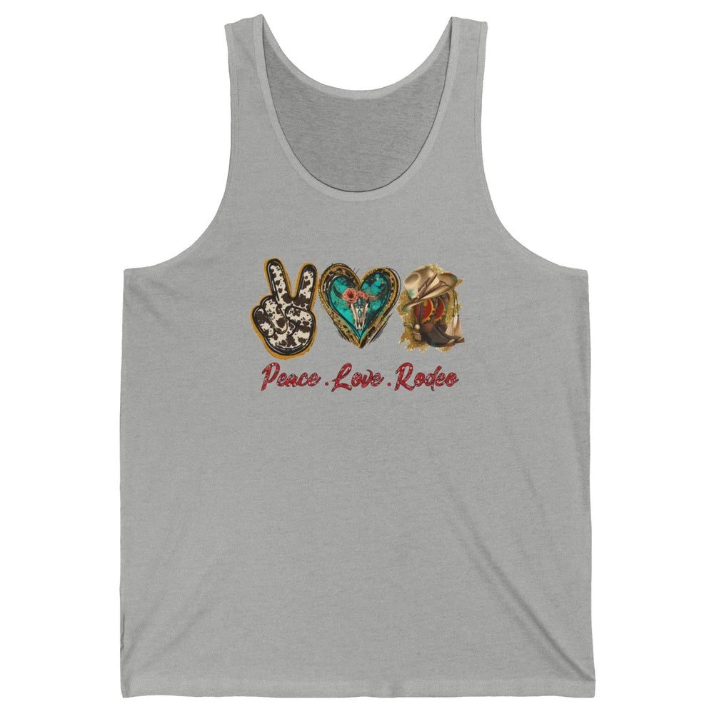 Retro Peace Love Rodeo Cowboy Boots Western Country Cowgirl Unisex Jersey Tank