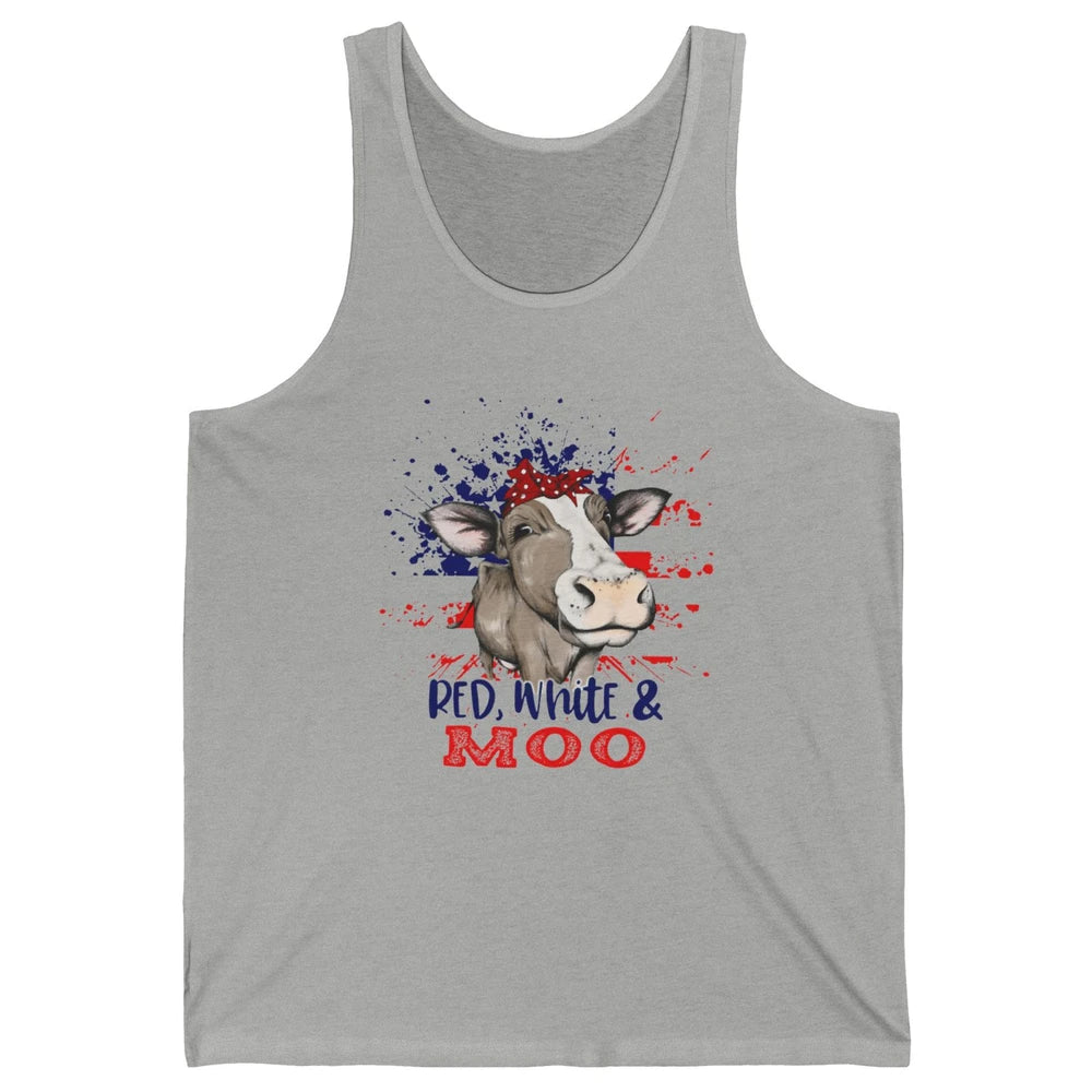 Red White Moo Cow America Flag 4th of July Patriotic Unisex Jersey Tank