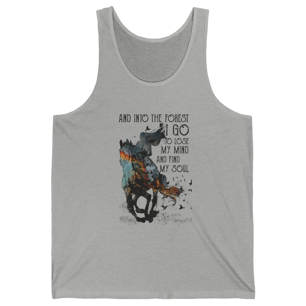 Retro Cowgirl Riding Horse Into Forest I Go Western Cowboy Unisex Jersey Tank