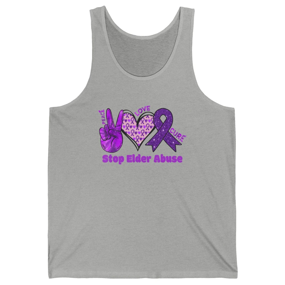 Peace Love Hope Heart Purple Ribbon Elder Abuse Awareness Unisex Jersey Tank