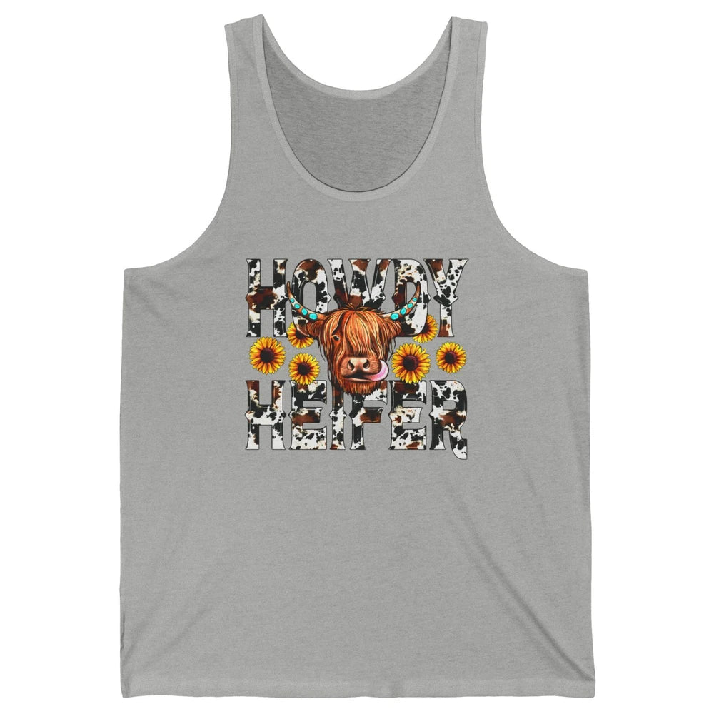 Sunflower Highland Cow Howdy Heifer Western Country Cowboy Unisex Jersey Tank