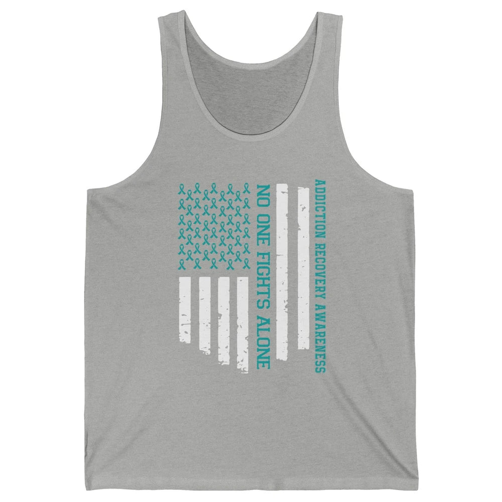 Addiction Recovery Awareness Teal Ribbon No One Fiht Alone Unisex Jersey Tank