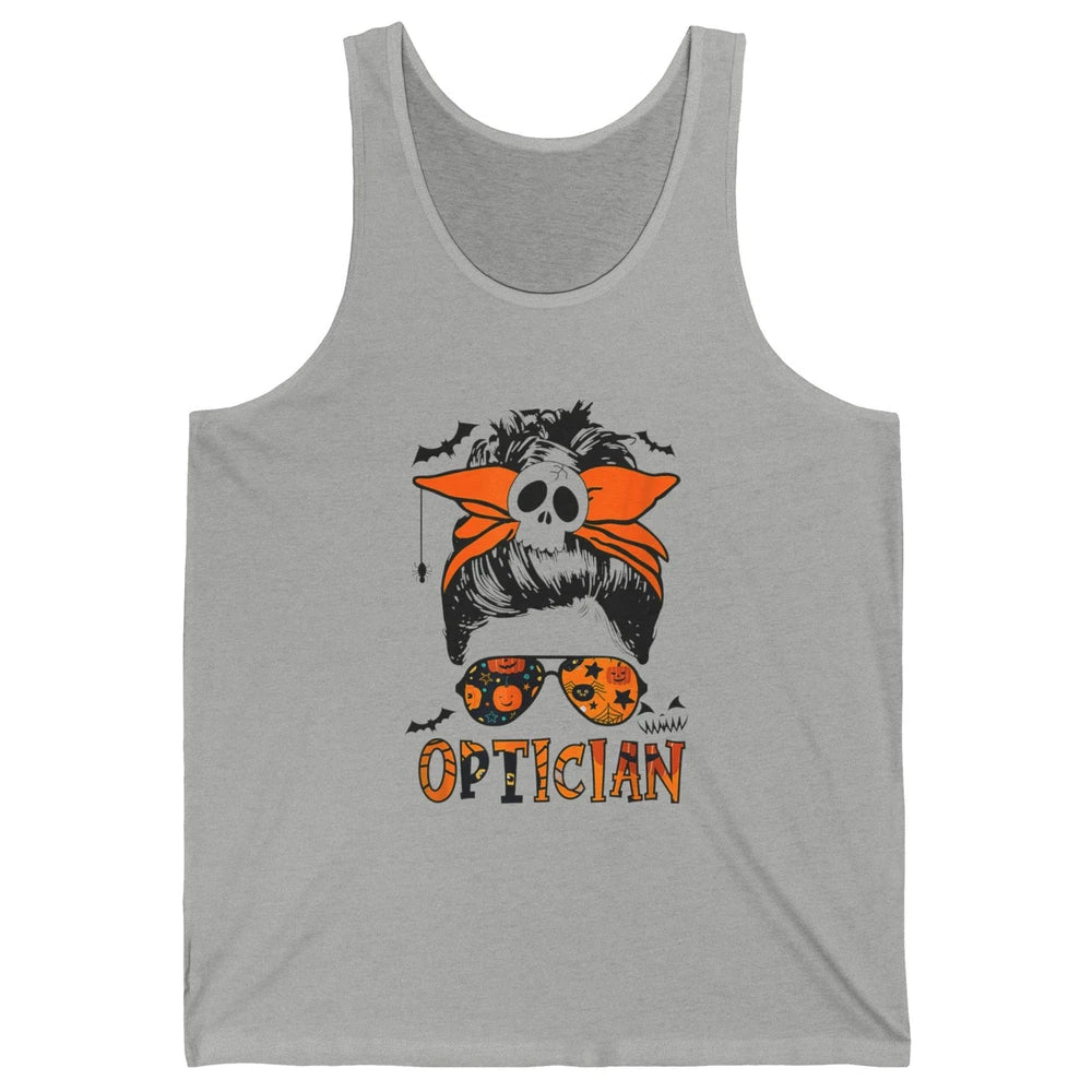 Optician Messy Hair Bun Eye Glasses Halloween Spooky Season Unisex Jersey Tank